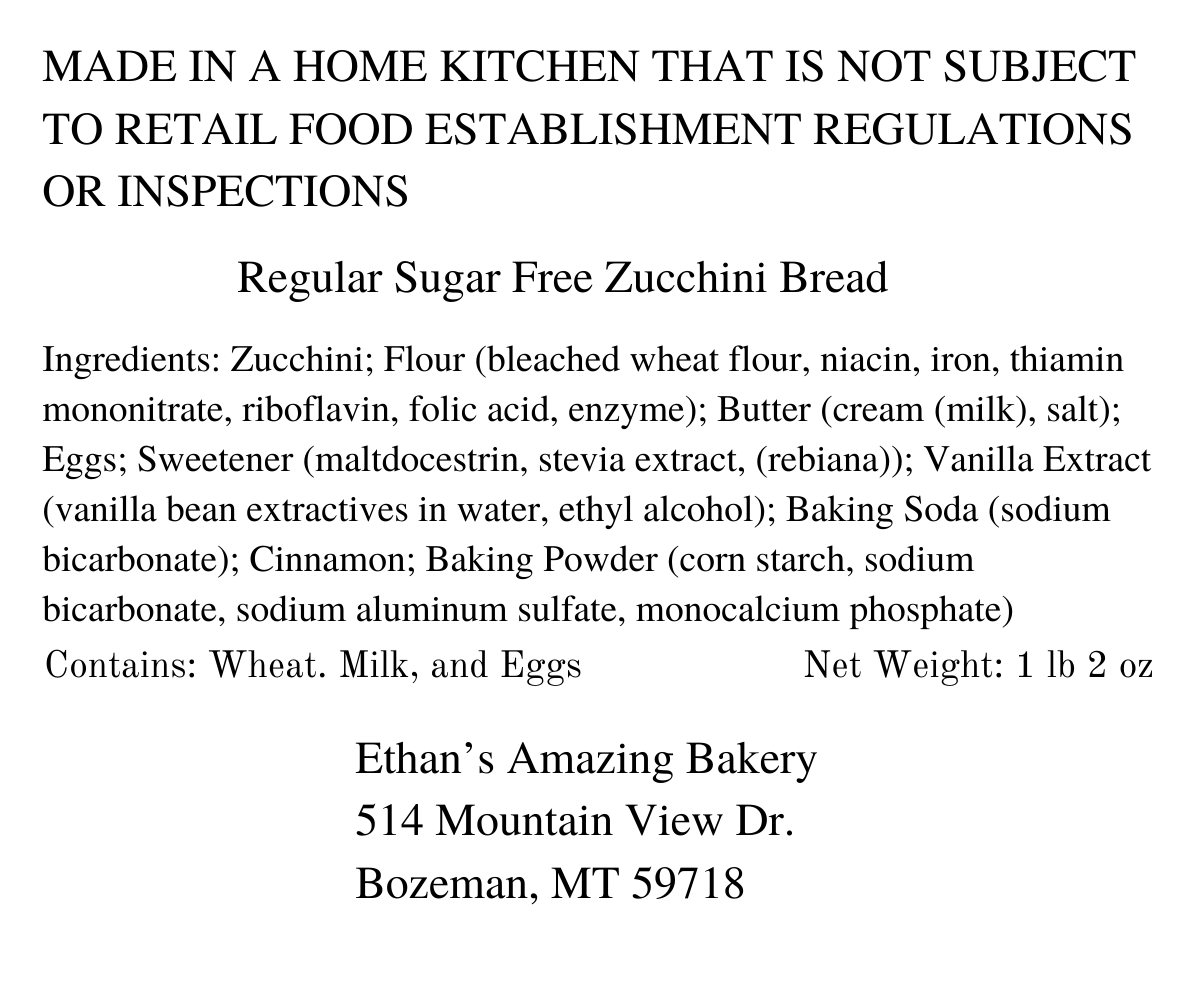 Sugar Free Zucchini Bread
